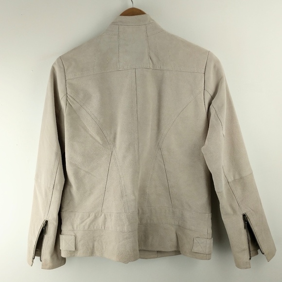 Chico's | 100% Leather Ivory Jacket Moto Style - Picture 7 of 8